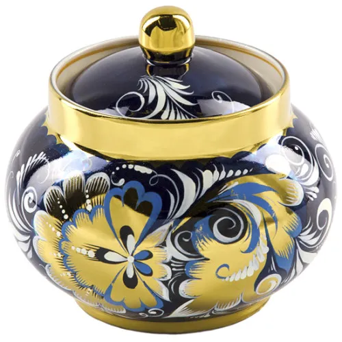 Сахарница с художественной росписью «Кудрина синяя»