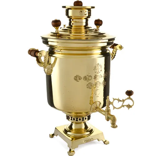 Самовар антикварный на дровах 10 литров формы «Банка» Н.И. Баташева с медалями, золотой