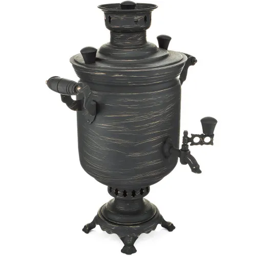 Самовар комбинированный 5 литров формы «Банка» золотые нити в патине, категория «Эксклюзив»