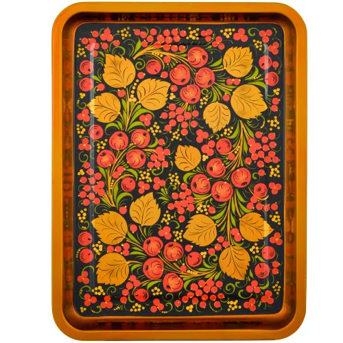 Поднос для самовара прямоугольный с художественной росписью «Хохлома с яблочками»