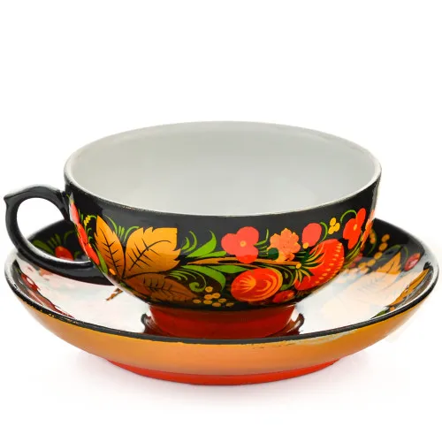 Чайная пара с художественной росписью «Хохлома с ягодами в зелени»