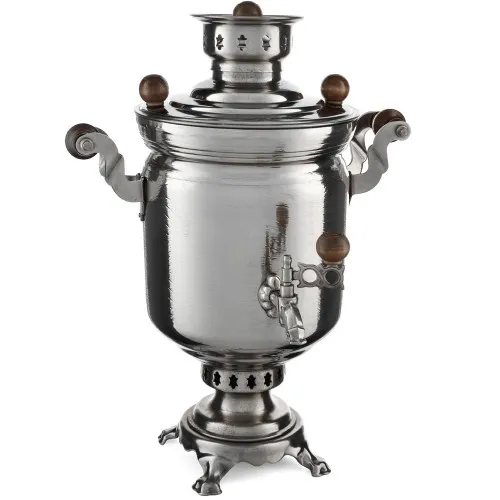 Самовар на дровах 5 литров формы «Банка с вибронакаткой», серебристый, категория «Дачный»