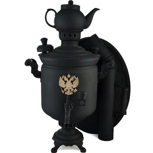 Самовар комбинированный 7 литров формы «Банка с гербом РФ» в наборе из 4 предметов, «Графит»