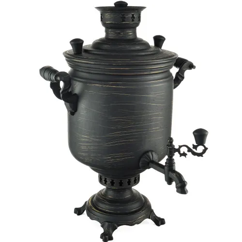 Самовар комбинированный 7 литров формы «Банка» литьё, золотые нити в патине, категория «Эксклюзив»