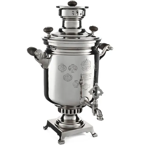 Самовар антикварный на дровах 5 литров формы «Банка» Баташева с медалями, серебристый