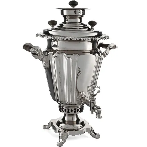 Самовар антикварный на дровах 5 литров формы «Рюмка гранная» Слиозберг, серебристый