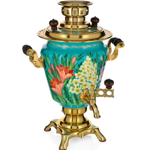 Самовар электрический 3 литра с художественной росписью «Весенние цветы в золоте» формы «Рюмка» 