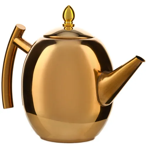 Чайник заварочный 1 литр овальный, нержавеющая сталь, золотой
