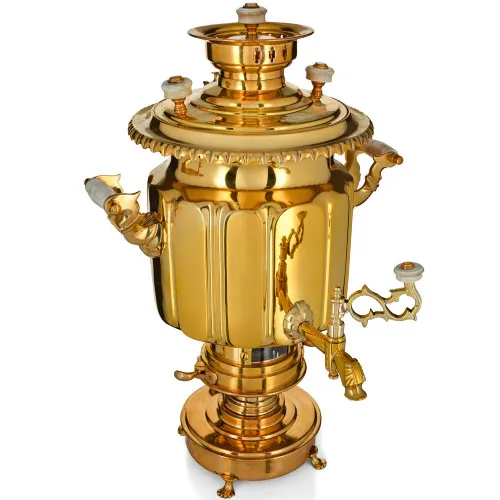 Биосамовар антикварный жаровой на спирте 5,5 литров формы «Банка гранная» Тейле, золотой 