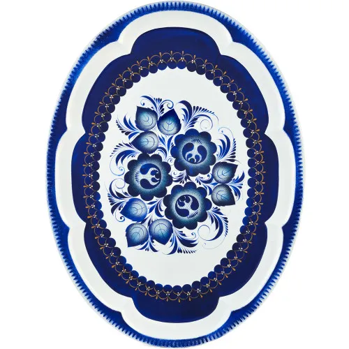 Поднос для самовара овальный с художественной росписью «Гжель»