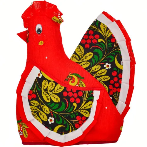 Грелка на заварочный чайник «Курочка с белым кантом, Хохлома»