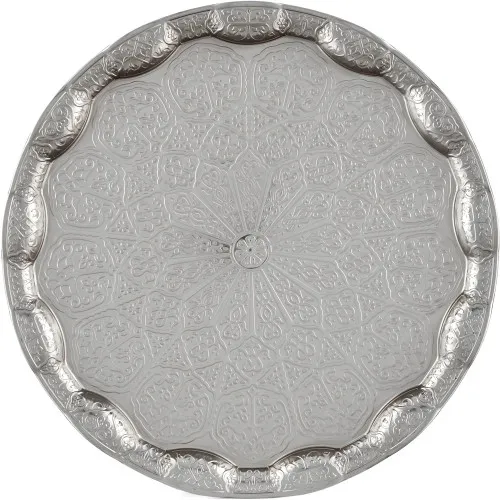 Поднос для самовара круглый, рельефный, серебристый