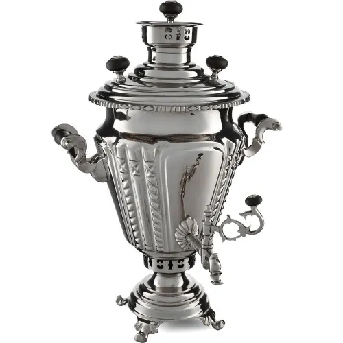 Самовар антикварный на дровах 5 литров формы «Рюмка гранная» Баташева, серебристый