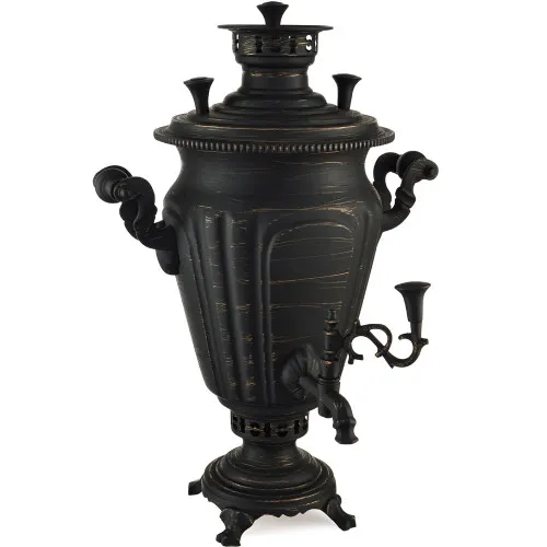 Самовар антикварный на дровах 5 литров формы «Рюмка гранная» ТПТ, золотые нити в патине