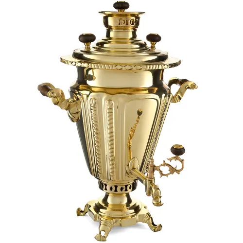 Самовар антикварный комбинированный 5,5 литров формы «Рюмка гранная» Баташева, золотой