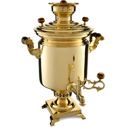 Самовар антикварный на дровах 6,5 литров формы «Банка» ТулПромТорг, золотистый