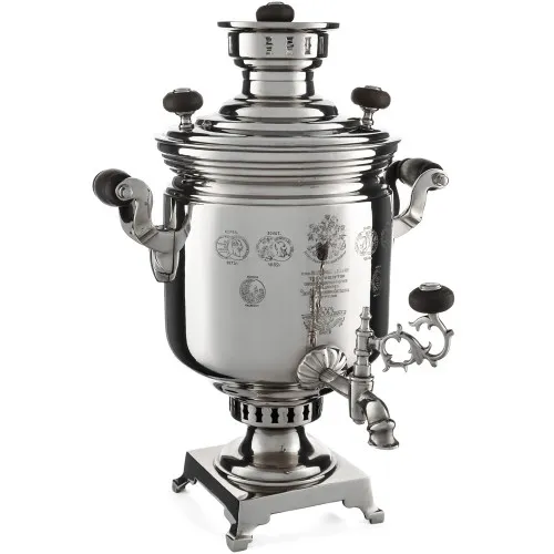 Самовар антикварный комбинированный 4,5 литров формы «Банка» Баташева с медалями, серебристый