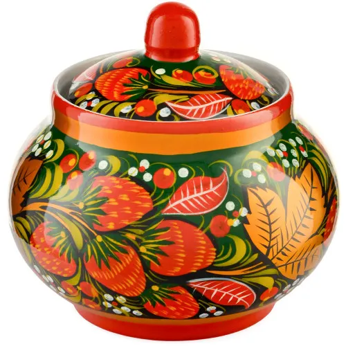 Сахарница с художественной росписью «Клубника в зелёни №2 на зелёном» 