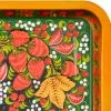 Поднос для самовара прямоугольный с художественной росписью «Клубника в зелени №2 на зелёном»