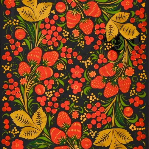 Поднос для самовара прямоугольный с художественной росписью «Хохлома с ягодами в зелени»