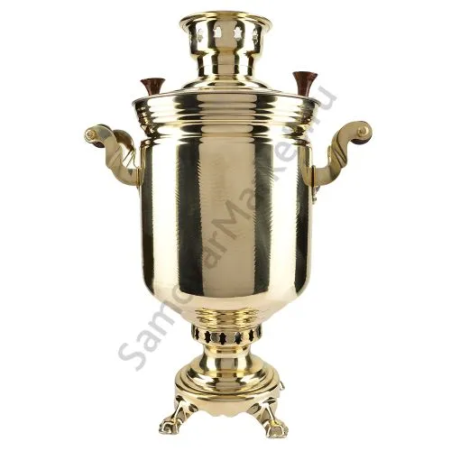 Самовар на дровах 5 литров формы «Банка с вибронакаткой», золотой, категория «Люкс»