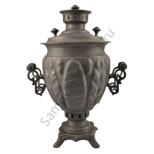 Самовар на дровах 3 литра формы «Жёлудь» золотые нити в патине, категория «Эксклюзив» 