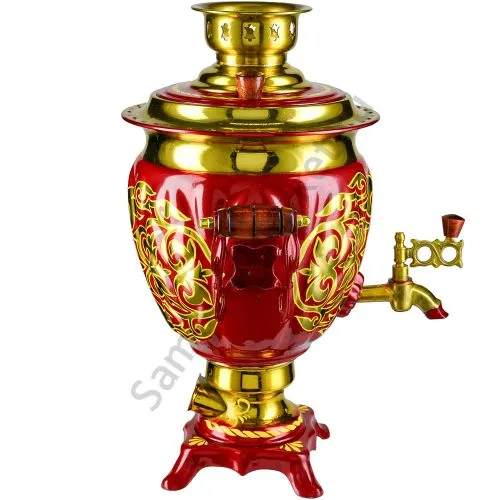 Самовар электрический 3 литра с художественной росписью «Орнамент красный» формы «Жёлудь»