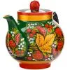Чайник заварочный для самовара с художественной росписью «Клубника в зелени №2 на зелёном»
