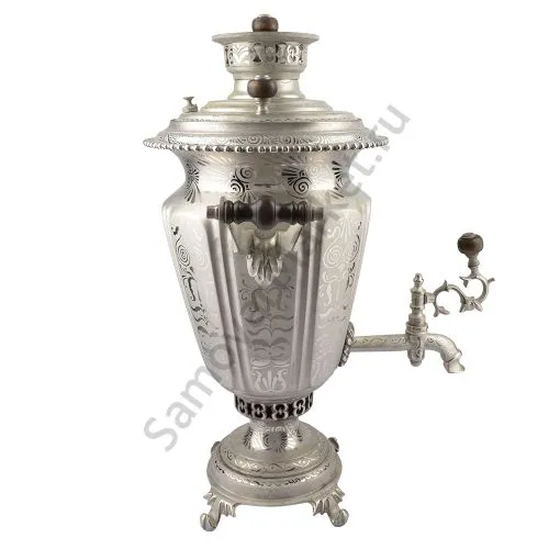 Самовар антикварный на дровах 4,5 литра формы «Рюмка» Объед. Самоварных фабрик, травление по никелю