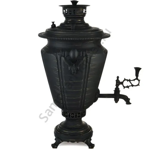 Самовар антикварный на дровах 5,5 литра формы «Рюмка гранная», золотые нити в патине