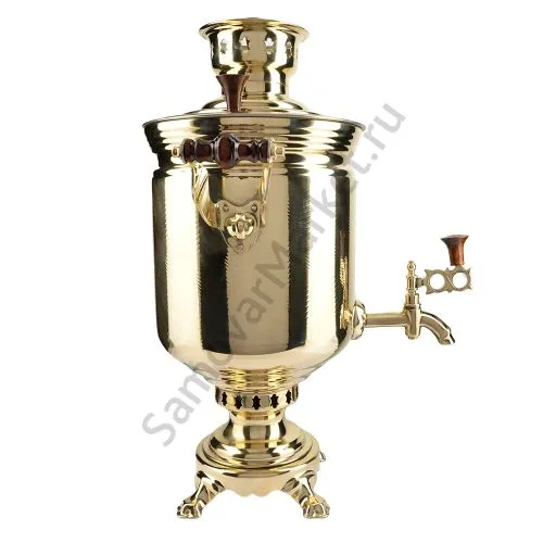 Самовар на дровах 5 литров формы «Банка с вибронакаткой», золотой, категория «Люкс»