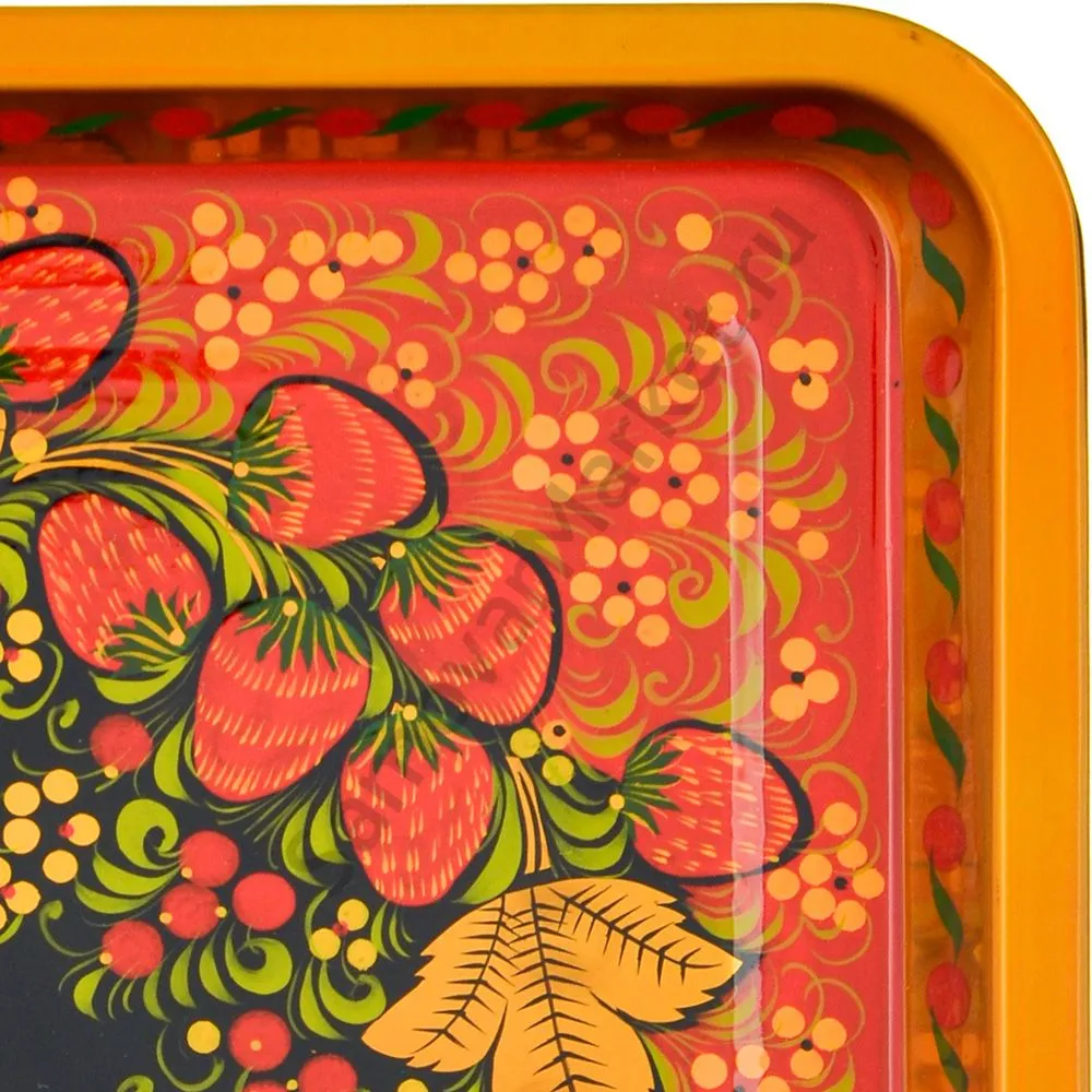 Поднос для самовара прямоугольный с художественной росписью «Клубника в зелени №2 на красном» Поднос для самовара прямоугольный с художественной росписью «Клубника в зелени №2 на красном»