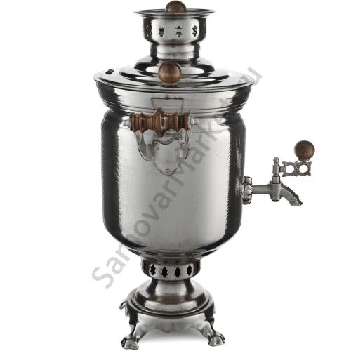 Самовар на дровах 5 литров формы «Банка с вибронакаткой», серебристый, категория «Дачный»