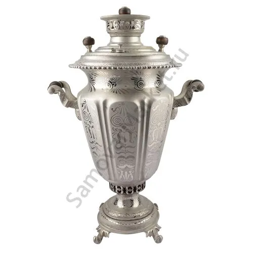 Самовар антикварный на дровах 4,5 литра формы «Рюмка» Объед. Самоварных фабрик, травление по никелю