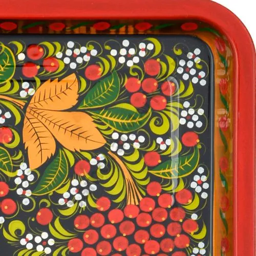 Поднос для самовара прямоугольный с художественной росписью «Рябина в зелени»