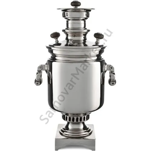 Самовар антикварный на дровах 5 литров формы «Банка» Баташева с медалями, висячие ручки, серебристый