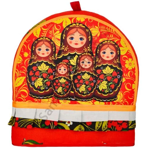 Грелка на заварочный чайник колпак «Матрёшки хохлома»