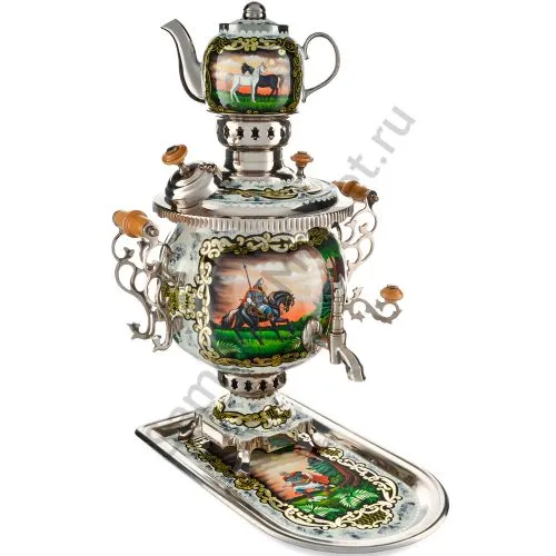 Самовар комбинированный с художественной росписью «Вещий Олег» 4,5 литра формы «Шар» в наборе