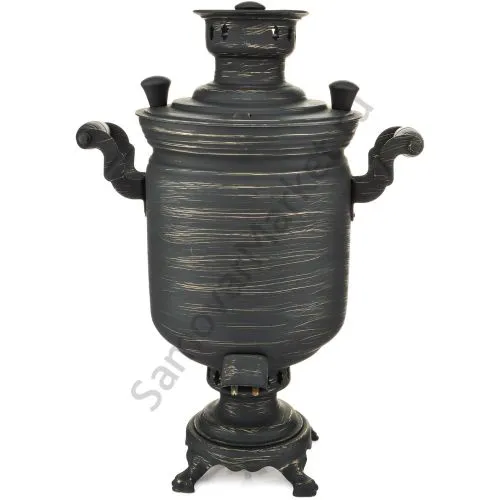 Самовар комбинированный 5 литров формы «Банка» золотые нити в патине, категория «Эксклюзив»