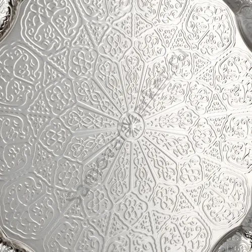 Поднос для самовара круглый, рельефный, серебристый