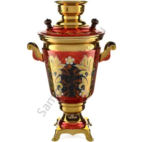 Самовар электрический 4 литра с художественной росписью «Кудрина красная» формы «Рюмка»