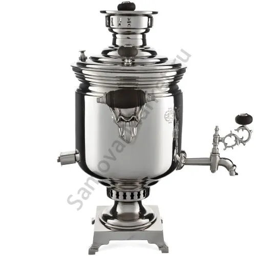 Самовар антикварный комбинированный 4,5 литров формы «Банка» Баташева с медалями, серебристый