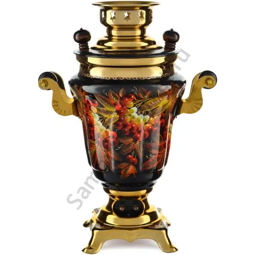 Самовар электрический 1,5 литра с худ. росписью «Осенний виноград в золоте» формы «Тюльпан»