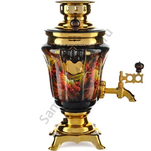 Самовар электрический 1,5 литра с худ. росписью «Осенний виноград в золоте» формы «Тюльпан»