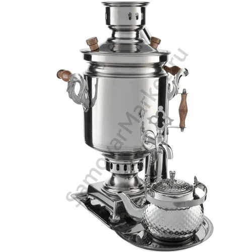 Самовар на дровах из нержавейки 5 литров формы «Банка» в наборе 4 предметов (труба в подарок)