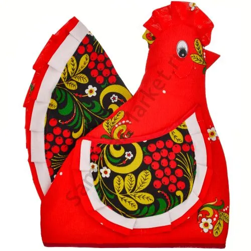 Грелка на заварочный чайник «Курочка с белым кантом, Хохлома»