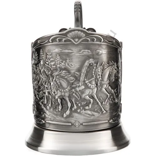 Подстаканник никелированный с чернью «Тройка»