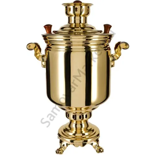 Самовар на дровах 7 литров формы «Банка», золотой, категория «Люкс»