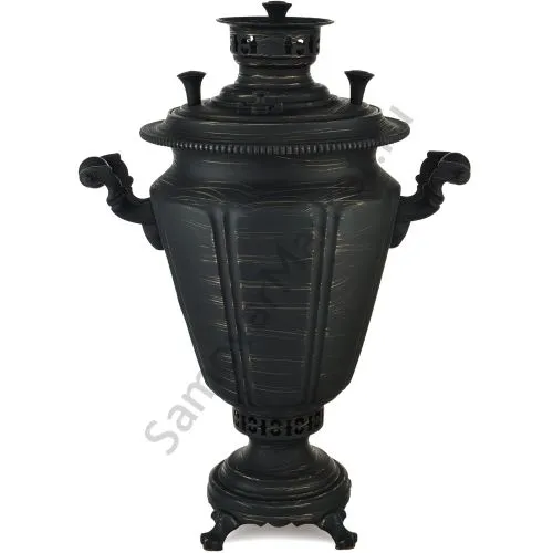 Самовар антикварный на дровах 5,5 литра формы «Рюмка гранная», золотые нити в патине