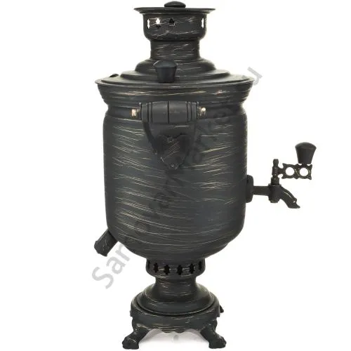 Самовар комбинированный 5 литров формы «Банка» золотые нити в патине, категория «Эксклюзив»